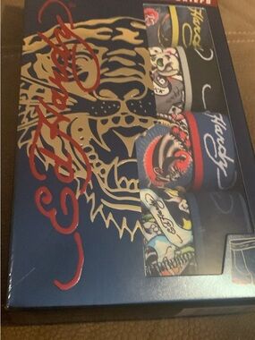 Ed Hardy Navy Boxer Briefs with Red and Gold Graphic